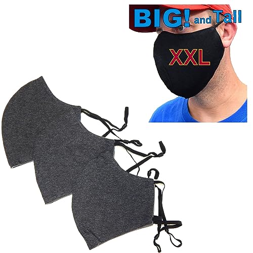 ICYROSE 3 Pack XXL 7"/ XL 6.5" Extra Large Face Mask Big and Tall 3 Ply Beard Mask Cotton w/nose wire Filter Pocket - color: All Dark Grey, Xxl 7"