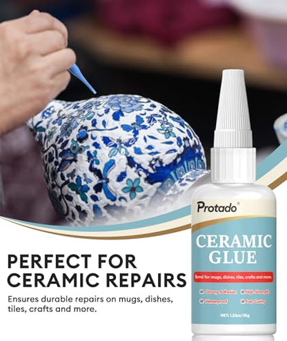 Ceramic Glue, 35g Heavy Duty Super Strong Clear Glue, Waterproof Heat Resistant Adhesive for Ceramic Bonding, Repair, Porcelain, Tile, Pottery, Mugs, Dishes, DlY Kits - style: Ceramic Glue