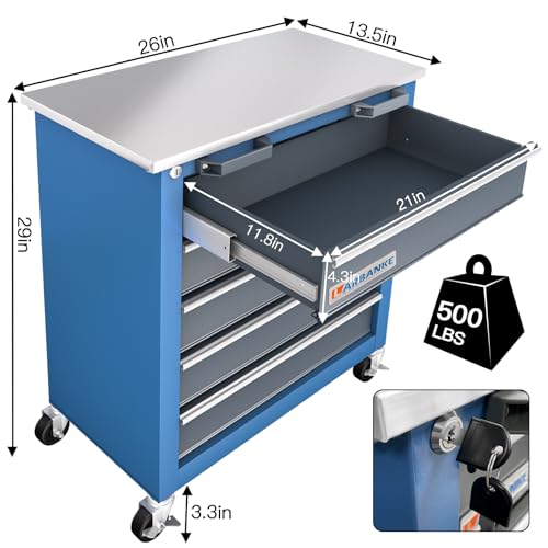LARBANKE 5-Drawer Rolling Tool Chest,Locking Metal Tool Cabinet with Drawer Liners,Non-Slip Pearl Cotton Mat,360° Wheels for Easy Move,Can be Used in Combination with The Seven-Drawer Tool Cabinet - style: 5 Drawer Rolling Tool Chest with feet pad