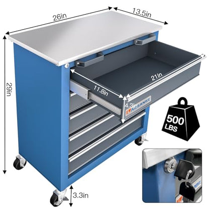 LARBANKE 5-Drawer Rolling Tool Chest,Locking Metal Tool Cabinet with Drawer Liners,Non-Slip Pearl Cotton Mat,360° Wheels for Easy Move,Can be Used in Combination with The Seven-Drawer Tool Cabinet - style: 5 Drawer Rolling Tool Chest with feet pad