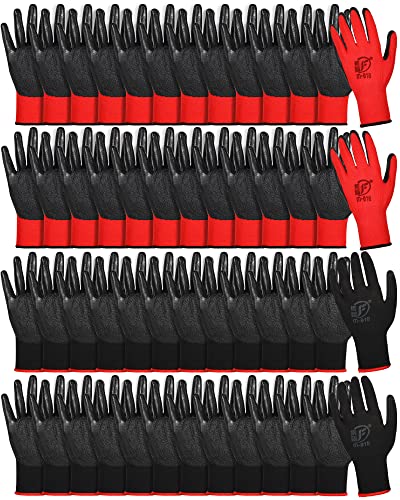 Nuogo 48 Pairs Gardening Gloves for Men Women Rubber Coated Safety Work Gloves Bulk for Gardening Construction Work - color: Red, Black