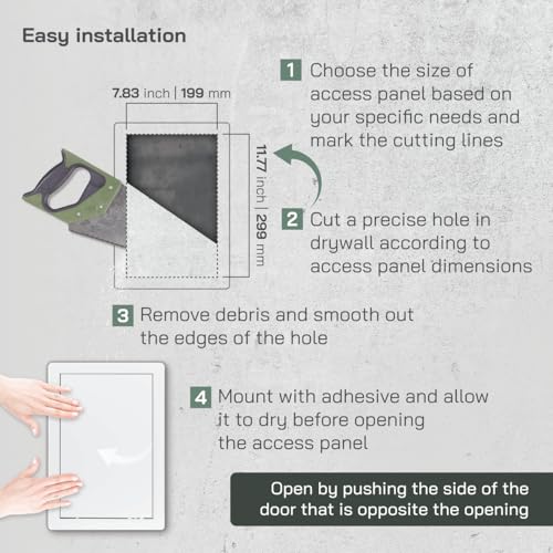 Vent Systems White ABS Plastic Access Panel 8 x 12 Inch (Cut-Out) - Access Panel with Door for Drywall, Wall, Ceiling - Electrical & Plumbing Service Inspection Door - Wall Hole Cover for Indoor Use - size: 8 X 12 Inch / 200 X 300 Mm