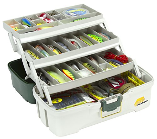 Plano 3-Tray Tackle Box with Dual Top Access, Dark Green Metallic/Off White, Premium Tackle Storage - color: Dark Green Metallic/ Off White, style: Three-Tray