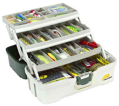 Plano 3-Tray Tackle Box with Dual Top Access, Dark Green Metallic/Off White, Premium Tackle Storage - color: Dark Green Metallic/ Off White, style: Three-Tray