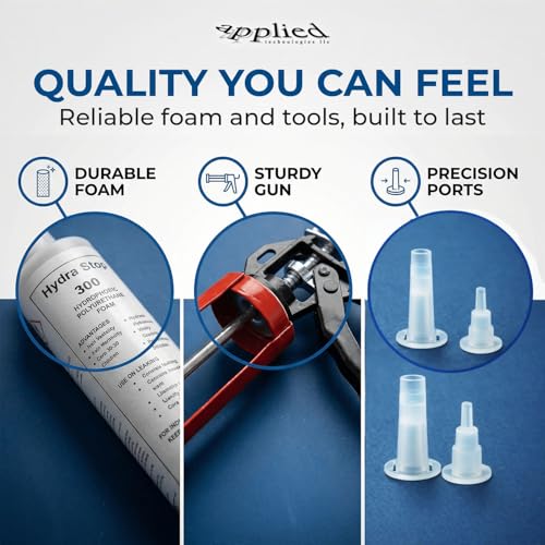20' Fast Set Foundation Crack Repair Injection Kit, Hydra Stop 300 Expanding Polyurethane Foam Concrete Crack Filler, Basement Wall Leak Sealant, Waterproof Repair System for Wet Basement Solutions