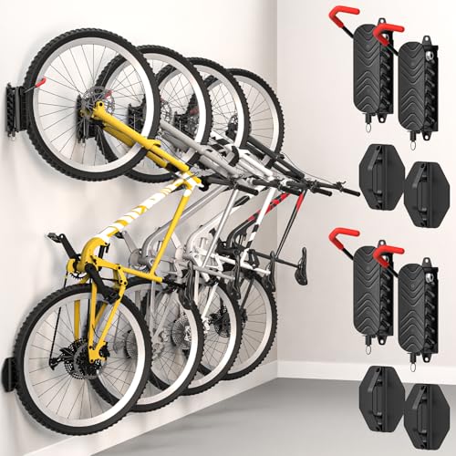 Swivel Bike Wall Mount Bike Rack Garage Organizer, Vertical Bike Hanger for Bicycle Rotating Wall Rack, Easy Installation with Wheel Hook (4 PACK) - size: 4 PACK