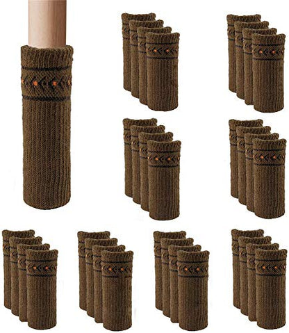 Ulalaza 32Pcs Chair Leg Floor Protectors Knitted Furniture Feet Non-Slip Wear-Resistant Noise-Reducing Chair Covers Caps Set (Brown, Acrylic, Round, Square) - color: Style 3-brown