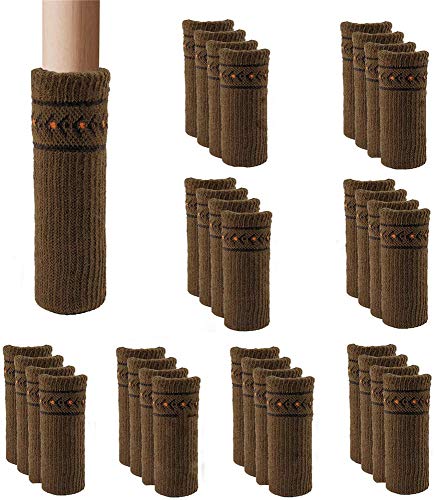 Ulalaza 32Pcs Chair Leg Floor Protectors Knitted Furniture Feet Non-Slip Wear-Resistant Noise-Reducing Chair Covers Caps Set (Brown, Acrylic, Round, Square) - color: Style 3-brown