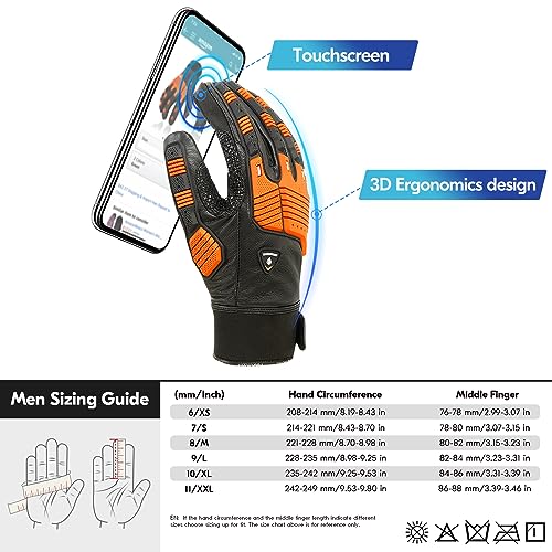 Vgo... 1 Pair -20℃/-4°F COLDPROOF,Winter Work Leather Gloves,Impact Gloves,Anti-Vibration,Water Resistant(CA7722FW) - color: Black, size: Large
