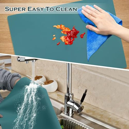 QPIX DIGITAL Extra Large Silicone Countertop Mat,Silicone Table Mat Kitchen Counter Protector Nonslip Heat Resistant Silicone Desk Mat Crafts Kids Dinner Placemat Pastry Dough Rolling Mat,Dark Green - color: 02 Dark Green, size: 27.6"L x 15.7"W