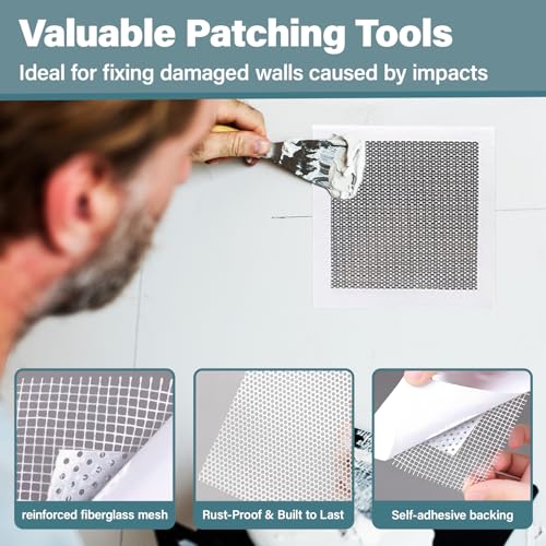 Drywall Repair Patch Kit 12x12 Inch - Heavy-Duty Aluminum Wall Repair Patch, Strong Self-Adhesive Mesh for Fixing Wall Holes & Cracks, Easy to Sand & Paint, 5 Pack