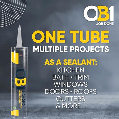OB1 Universal Caulk Sealant & Adhesive Diamond Crystal Clear 10.1oz | Professional Grade All-in-One Advanced Hybrid | Water Resistant Internal & External | Shrink Crack & UV Resistant | 1 Cartridge - color: Clear, size: 10.1oz (Pack of 12)
