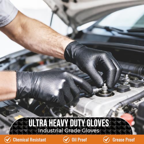 ANBOSON 10 Mil Nitrile Disposable Gloves Heavy Duty Mechanic Gloves Raised Diamond Texture Thick (Black of 1000, Medium) - color: Black of 1000, size: Medium