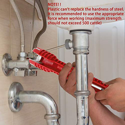 8-in-1 Faucet & Sink Installer Wrench - Red, Plastic, Ratchet, Plumbing Tool - Includes 2 Replaceable Heads (34mm & 40mm), 40 Washer Gaskets, 2 Thread Seal Tape - Plumbing Wrench