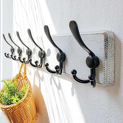Dseap Coat Rack Wall Mounted - 24" Long 6 Tri Hooks, Heavy Duty Wooden Wall Coat Hanger Coat Hook for Clothes Hat Jacket Clothing, White and Black, Pack of 2 - color: White & Black, size: L=24"