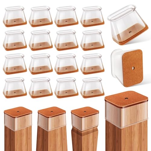 32Pcs Rectangle Chair Leg Floor Protectors for Hardwood Floor, Silicone Clear Felt Furniture Pads, No-Noise & Non-Slip Leg Caps, Kitchen Chair Rubber Mat Floor Protector(Fit: L 1.5"-2", W 0.75"-1") - size: Large