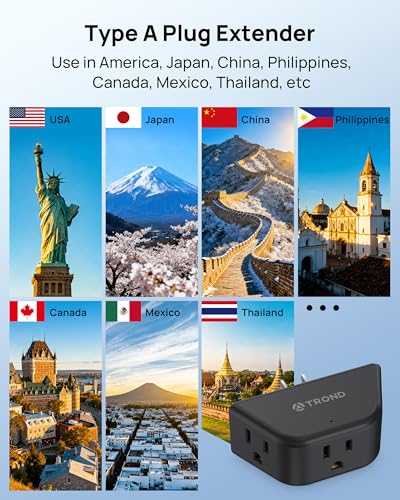 TROND 2 Prong to 3 Prong Outlet Extender, 3-Way Angled Plug Adapter with 3 AC Sockets, Wall Splitter for Non-Grounded Outlets in Old House, Cruise Ship Travel Essentials, Black - color: Black, size: 3AC-2 Prong Plug, 1 Pack