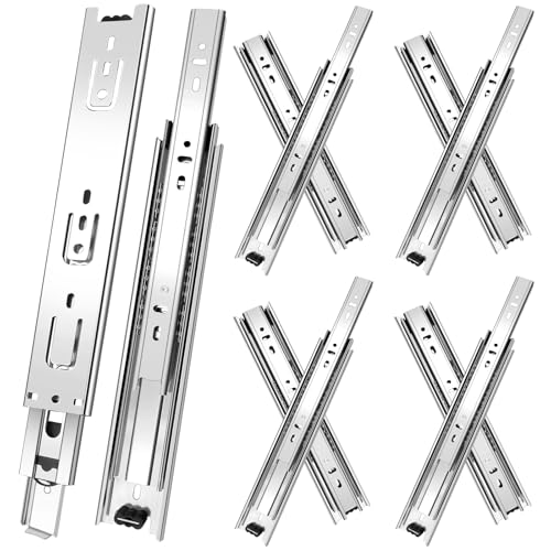 20 inch Drawer Slides 4 Pairs (8pcs) 3 fold Full Extension Side Mount Cabinet Drawer Glides 20" Silver Cabinet Rails for Dresser, Cabinet, Kitchen,Trash Can, Wardrobe 100 LB Capacity - size: 20 Inch