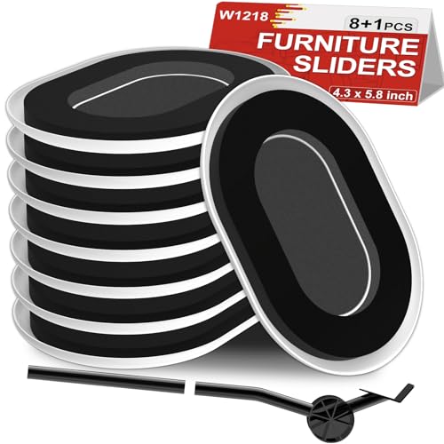 Upgrade Furniture Sliders, Furniture Sliders for Carpets, Oval Moving Pads with 8 PCS 5.8 * 4.3" Carpet Sliders+1 Lifter, Furniture Moving Sliders for Easy Move Bed Tables Cabinet, Protect Carpets - size: 5.8*4.3in Oval 8+1Pack