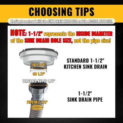 VIVIDA Sink Drain Pipe P Trap 1-1/2", Expandable Flexible Drain Pipe, 11"-31.5" Sink P Trap Kit for Kitchen, Bathroom, Restroom, 1-1/4" Adapter Included, Gray, 1 PACK - color: Gray, size: 11" to 31.5"