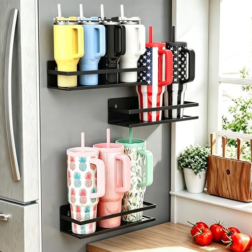 SMRCAD 4 Pack Magnetic Water Bottle Holder for Refrigerator,Stanley Cups Storage Holder Tumbler Organizer Fits 20/30/40 oz for Any Metal Surface No Drilling Needed - color: 4pack-Black