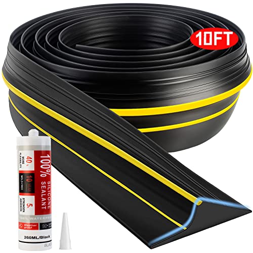 Jin&Bao Universal Garage Door Threshold Seal Strip 10FT Kit, Bottom Waterproof Rubber Weather Stripping Replacement（Yellow, 1 Adhesive） - color: Yellow, size: 10 Feet