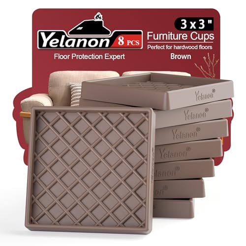 Furniture Coasters - 8 Pcs 3” Square Furniture Caster Cups Non Slip Pads Hardwoods Floors Non Skid Furniture Grippers Rubber Grid Feet Anti Slide Floor Protector for Bed Couch Stoppers Brown - color: 8pcs3"square Brown Square