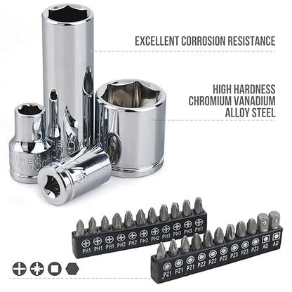 Amazon Basics Mechanic's Tool Socket Set With Case, 123-Piece - size: 123 Piece