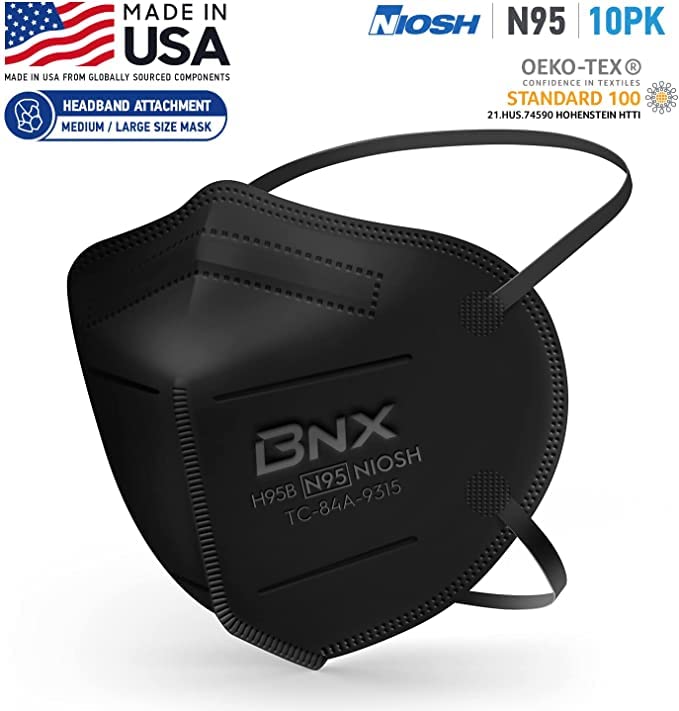 AccuMed BNX N95 Mask Black MADE IN USA Particulate Respirator Protective Face Mask (10-Pack, Approval Number TC-84A-9315 / Model H95B) - color: 10 Pack - Black