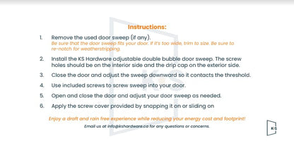 New: KS Hardware, Patent Pending, Adjustable Double Bubble Door Sweep, Draft Stopper, Under Door Seal for Exterior Doors, 1 3/4" x 42" (Black 42 inch) - size: Black 42 Inch 1 Pk