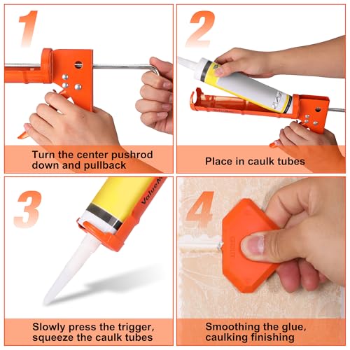 ValueMax Caulk Gun and Caulk Scraper Kit, 10OZ Smooth Silicone Caulking Gun with Caulk Remover Tool, 10:1 Thrust Ratio, Sealant Finishing Tool Grout Scraper for Caulking/Filling/Sealing