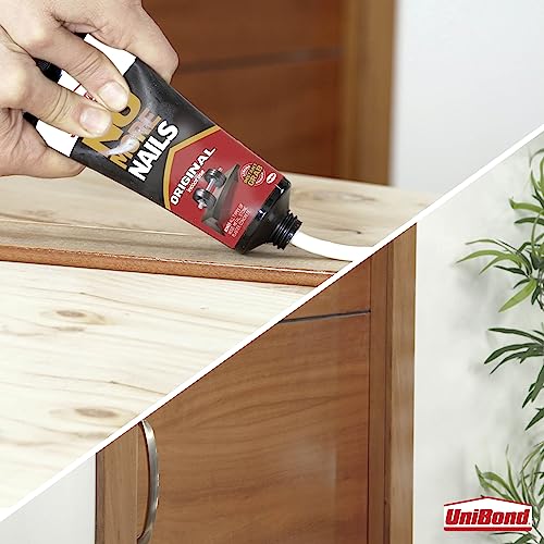 UniBond No More Nails Original, Heavy-Duty Mounting Adhesive, No Nails Strong Glue for Wood, Ceramic, Metal & More, White Instant Grab Adhesive, 1 x 234g Tube