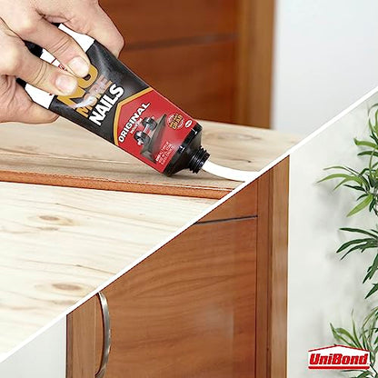 UniBond No More Nails Original, Heavy-Duty Mounting Adhesive, No Nails Strong Glue for Wood, Ceramic, Metal & More, White Instant Grab Adhesive, 1 x 234g Tube