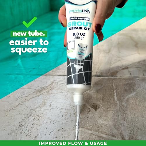PentaUSA Tile Grout Repair Kit - White Premixed Acrylic Sanded Grout Filler for Bathroom, Shower, and Kitchen, Water-Resistant Tube with Applicator, Fills Cracks and Gaps, Fast Drying (8.8oz / 250g) - style: Indoors