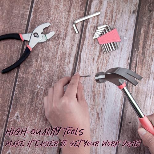 Cartman 39Piece Tool Set General Household Hand Tool Kit with Plastic Toolbox Storage Case Pink - color: pink