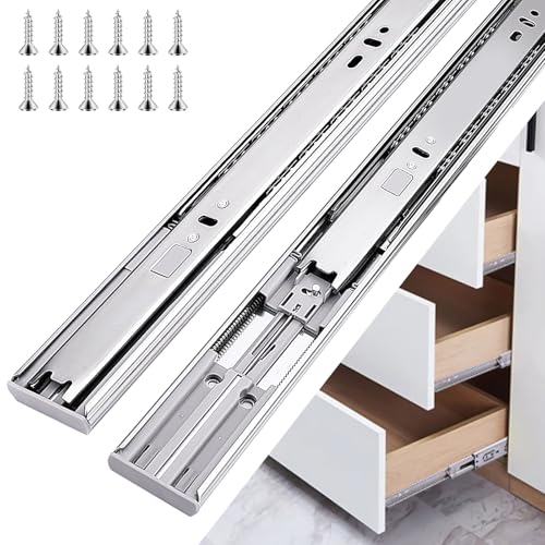 18 inch Drawer Slides 6 Pairs (12pcs) Soft Self Close 3 fold Full Extension Ball Bearing Cabinet Drawer Glides Side Mount for Dresser, Cabinet, Kitchen 100 LB Capacity 18" Silver - size: 18inch-450mm