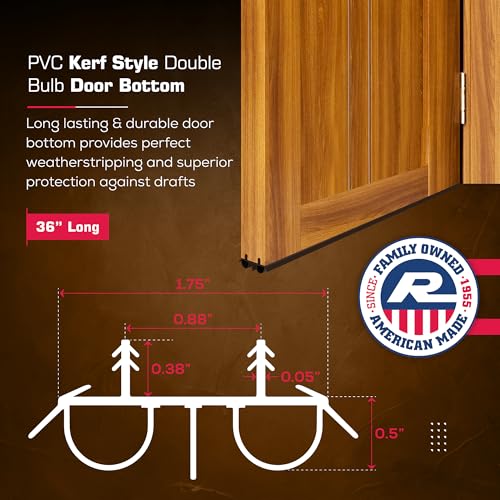 36" Kerf Slide-in Double Bulb Seal Weatherstrip Door Bottom – Durable Seal for Energy Efficiency & Draft Protection (Brown) - color: Brown