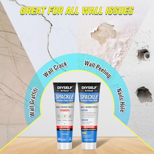 DIYSELF 18 Pack Drywall Repair Kit, Rapid Wall Patch Repair Kit with 2 Spackle Tubes & 6 Wall Patches, Drywall Putty for Nail Holes, Sheetrock, Home Repair, Wall Plaster, Hole Filler, Spackling Paste - size: 18 Pack