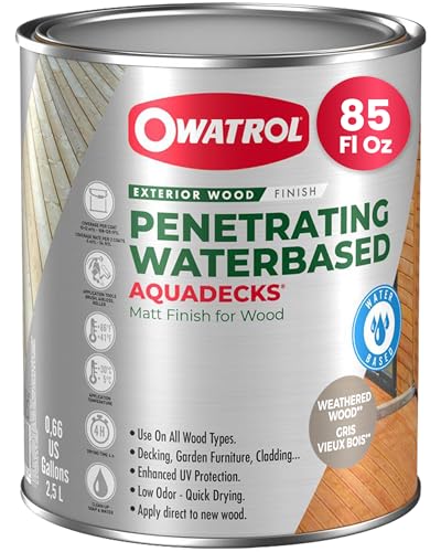 Owatrol Aquadecks Wood Stain and Sealer 85 Oz – Graphite Grey- Deck Stain and Sealer Waterproof, Outdoor & Exterior Wood Stain and Sealer in One – Water-Based Penetrating Matte Finish - color: Graphite Grey