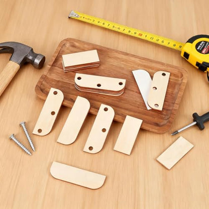 BENECREAT 24pcs Multiple Size Door Edge Filler Plates, Blanched Almond Wood Self-Adhesive Repair Plates for Cabinet Hinges and Exterior Door Lock Holes