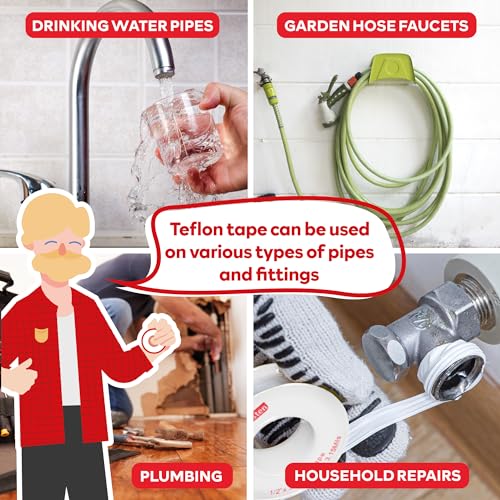 XFasten Teflon Tape for Plumbing, 1/2 Inch x 394 Inches (30-Pack, 19,700" Total) – PTFE Plumbers Tape for Shower Head, Pipe Thread Seal, Garden Hose, and Leak Repairs – Watertight Sealing