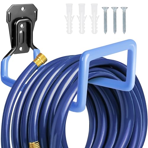 PeoMev Hose Holder Wall Mount - Metal Hose Hook Garden Hose Rack Heavy Duty Water Hose Reels for Outside Water Hose, Extension Cords - color: Blue