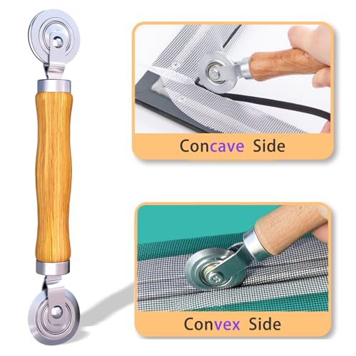 Screen Repair Kit, King&Charles 4 in 1 Screen Roller Tools with Bearing & Removal Hook & Clips(8 pcs) & Spline(32 ft) and User Manual, for Install/Replace Door Window Mesh - size: 4 in 1