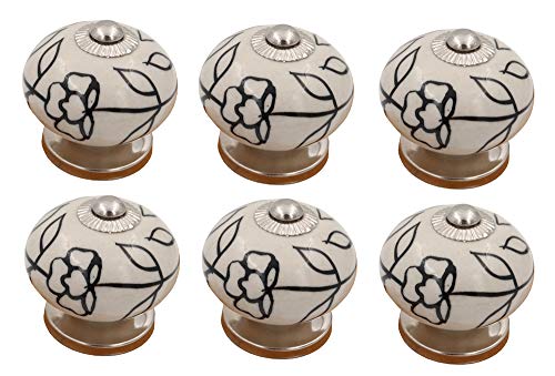 THDC Hand Painted Vintage Cabinet Knob (Set of 6) - Black Line Flower - color: Black Line Flower Hand Painting