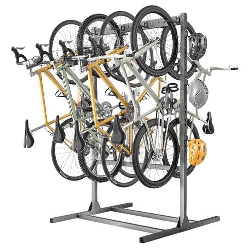 Ultrawall Freestanding Bike Stand, Vertical Bike Storage Stand Rack for Garage, Indoor Bicycle Organizer with Adjustable Hooks, Holds Up to 6 Bikes & 6 Helmets - style: Holds 6 Bikes & 6 Helmets