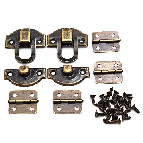 2 Sets mini Bronze Antique Hasp Latch Buckle and Rectangle Hinge with Matching Screws Kit for Repair and Decorative Jewelry Box