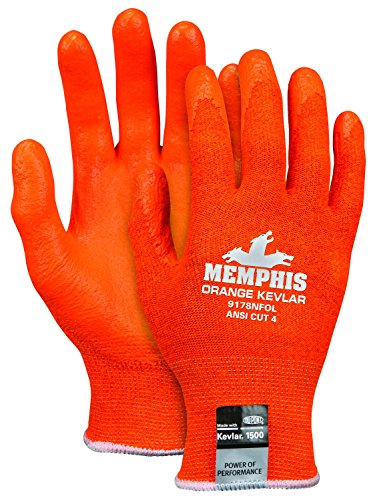 MCR Safety 9178NFOL Memphis Kevlar 13 Gauge, Hi-Vis DuPont Kevlar Shell, Nitrile Foam Palm Gloves (1 Pair), Orange, Large - size: Large