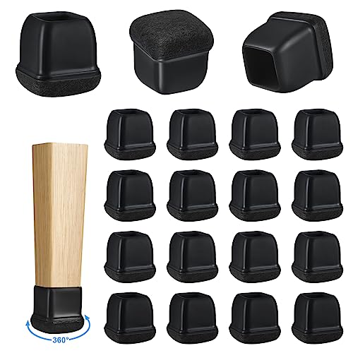 16 Pack Chair Leg Floor Protectors for Hardwood Floors, Square Rubber Furniture Sliders, 360°Felt Pad Bottom Wrapped Thickening Silicone Furniture Legs Caps Covers(Square,Black-M) - size: Black-M