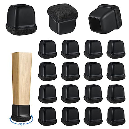 16 Pack Chair Leg Floor Protectors for Hardwood Floors, Square Rubber Furniture Sliders, 360°Felt Pad Bottom Wrapped Thickening Silicone Furniture Legs Caps Covers(Square,Black-M) - size: Black-M