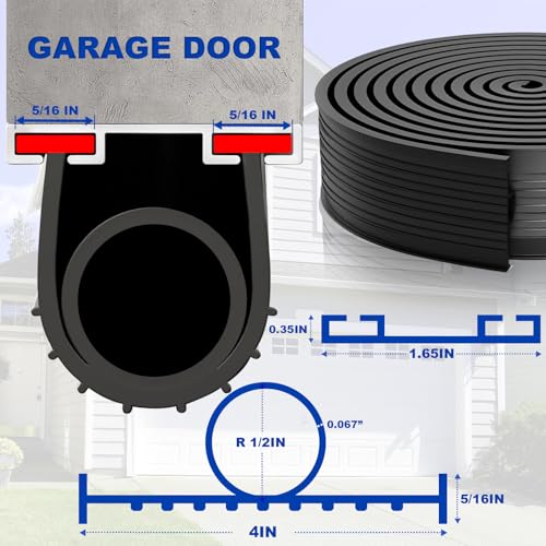 DGSL Garage Door Seals Bottom Rubber，Weather Stripping Sealing Strip Replacement, Universal Weatherproof Threshold Buffering (Black, 16Ft) - color: Black-Aluminum Track, size: 16 Ft